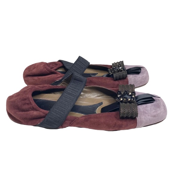 Marni ♔ Mary Jane Ballet Flats ♔ Lavender Suede + Black Crystal Embellishment ♔ - Picture 4 of 16
